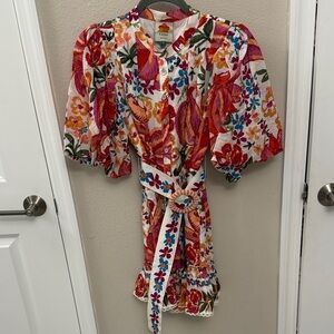 Farm Rio Floral Puff Sleeve Dress with Belt